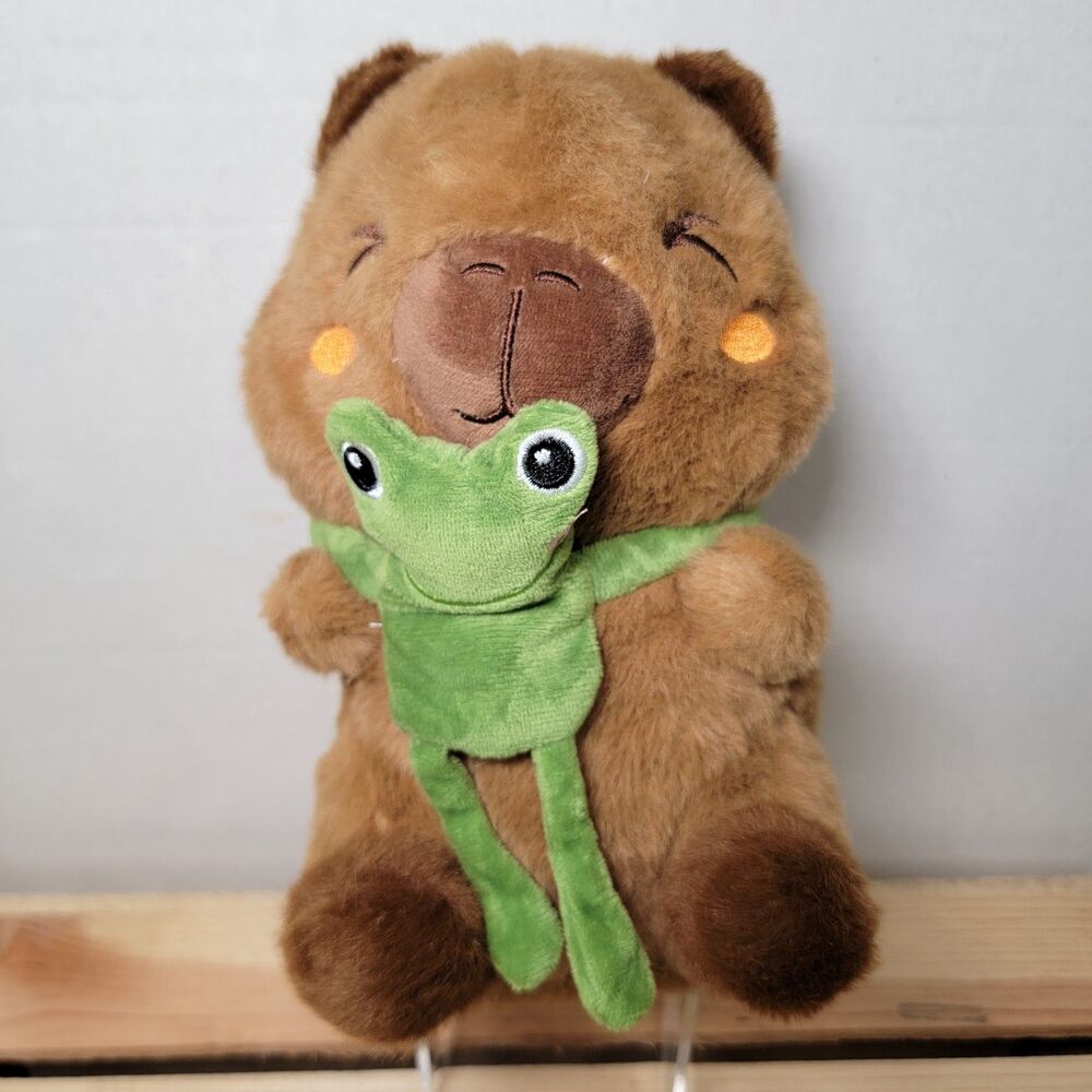 Cute Capybara Plush w/ Hugging Frog Friend